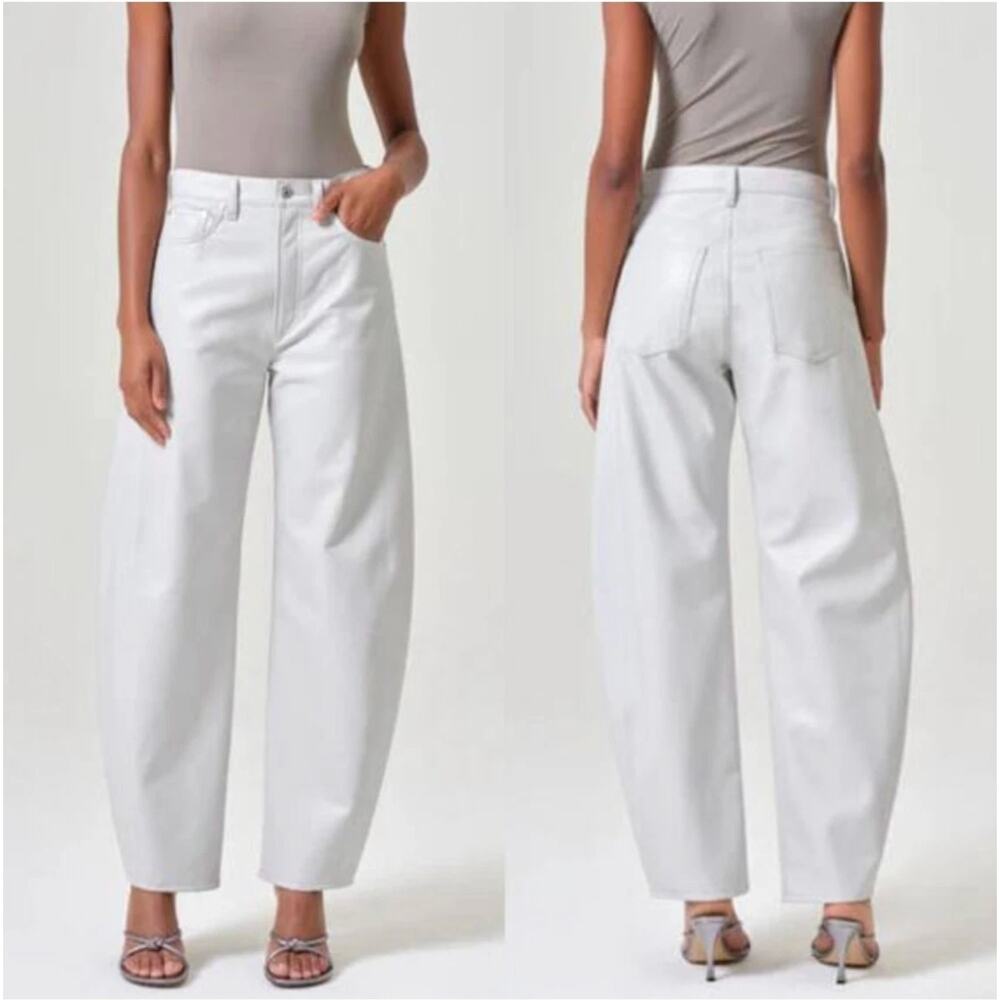 B44‎ Agolde Luna Pieced Barrel Jeans Women 25 Recycled Leather Balloon Gray